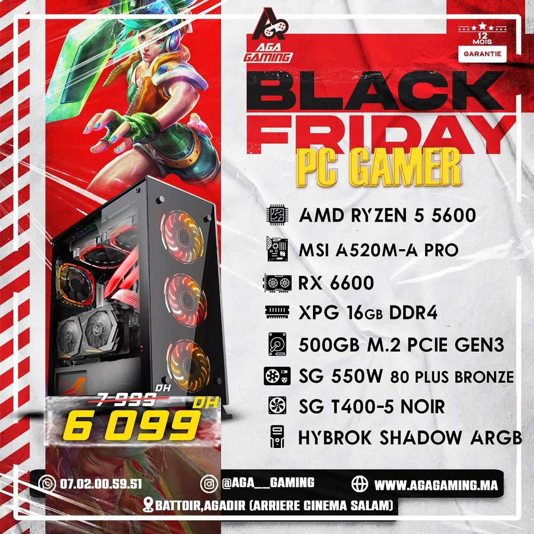 PC Gamer Ryzen 5 5600/500GB/16Gb ddr4/RX 6600 BLACK friday promo PC Gamer Ryzen 5 5600/500GB/16Gb ddr4/RX 6600 BLACK friday promo